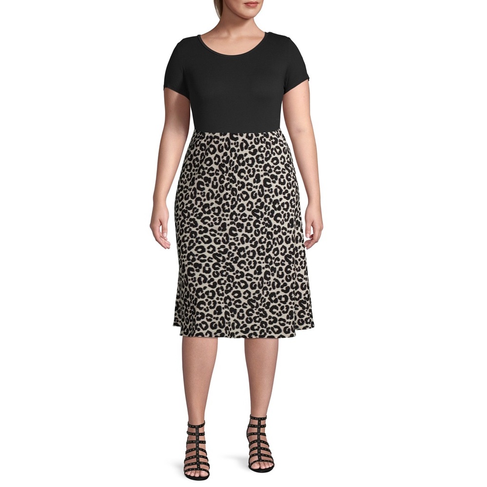 Leopard slip skirt 3X (24W-24W) midi lengh
